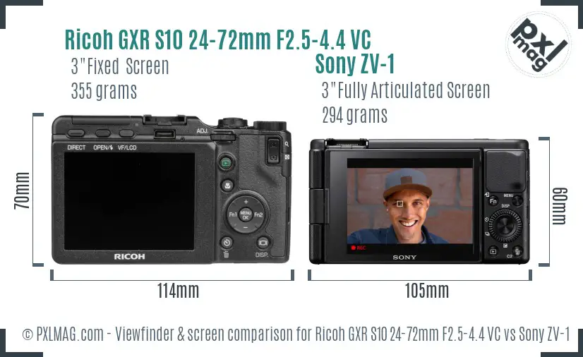 Ricoh GXR S10 24-72mm F2.5-4.4 VC vs Sony ZV-1 Screen and Viewfinder comparison