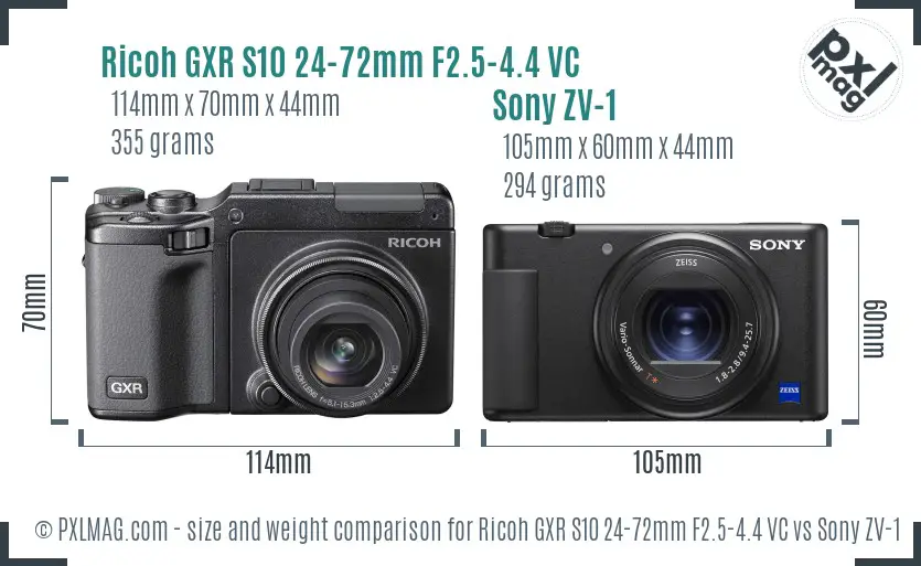 Ricoh GXR S10 24-72mm F2.5-4.4 VC vs Sony ZV-1 size comparison