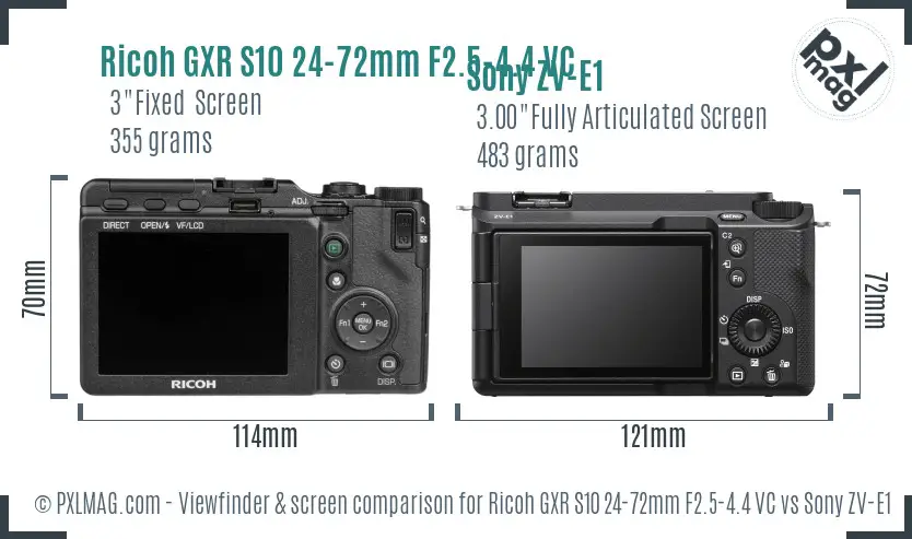 Ricoh GXR S10 24-72mm F2.5-4.4 VC vs Sony ZV-E1 Screen and Viewfinder comparison