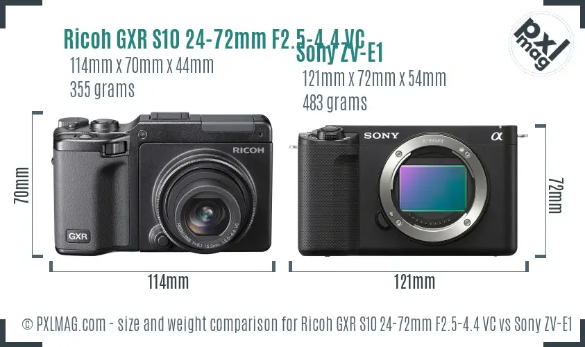 Ricoh GXR S10 24-72mm F2.5-4.4 VC vs Sony ZV-E1 size comparison