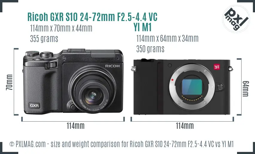 Ricoh GXR S10 24-72mm F2.5-4.4 VC vs YI M1 size comparison