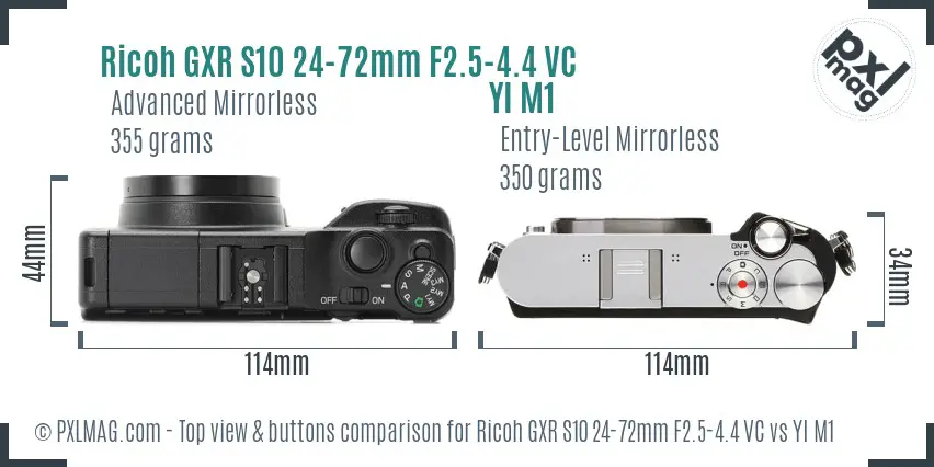 Ricoh GXR S10 24-72mm F2.5-4.4 VC vs YI M1 top view buttons comparison