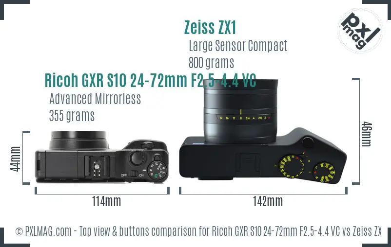 Ricoh GXR S10 24-72mm F2.5-4.4 VC vs Zeiss ZX1 top view buttons comparison
