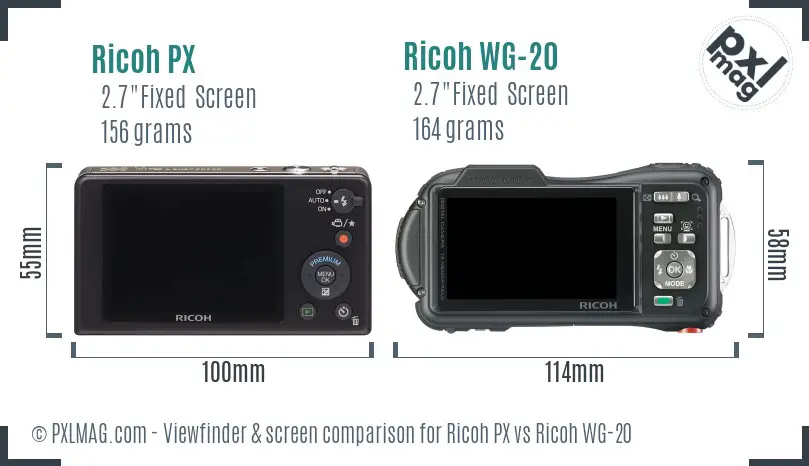 Ricoh PX vs Ricoh WG-20 Screen and Viewfinder comparison