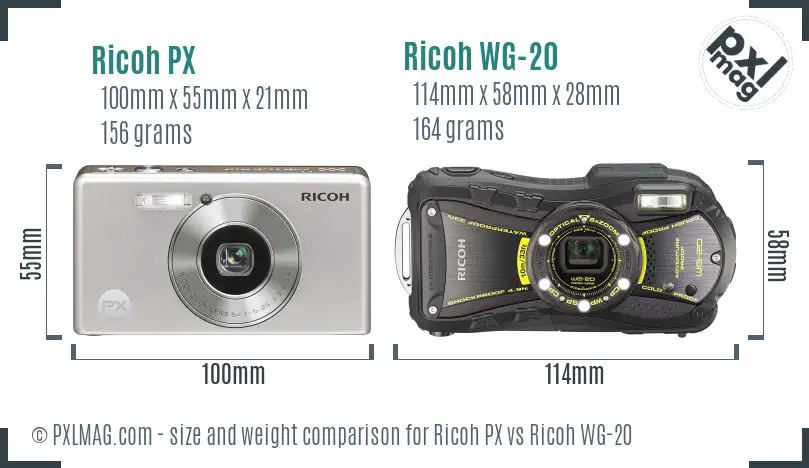 Ricoh PX vs Ricoh WG-20 size comparison