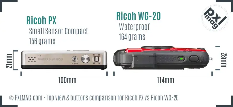 Ricoh PX vs Ricoh WG-20 top view buttons comparison