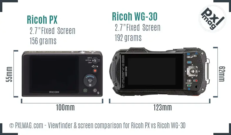 Ricoh PX vs Ricoh WG-30 Screen and Viewfinder comparison