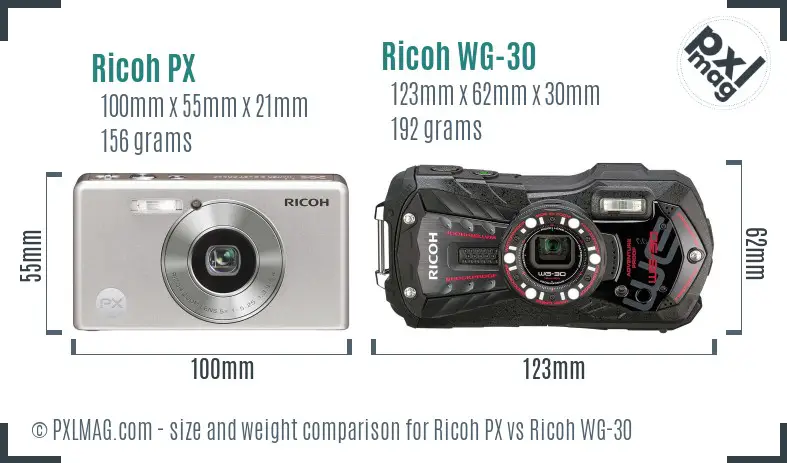 Ricoh PX vs Ricoh WG-30 size comparison