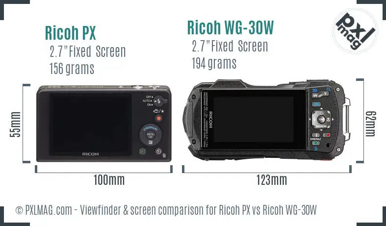 Ricoh PX vs Ricoh WG-30W Screen and Viewfinder comparison