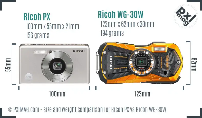 Ricoh PX vs Ricoh WG-30W size comparison