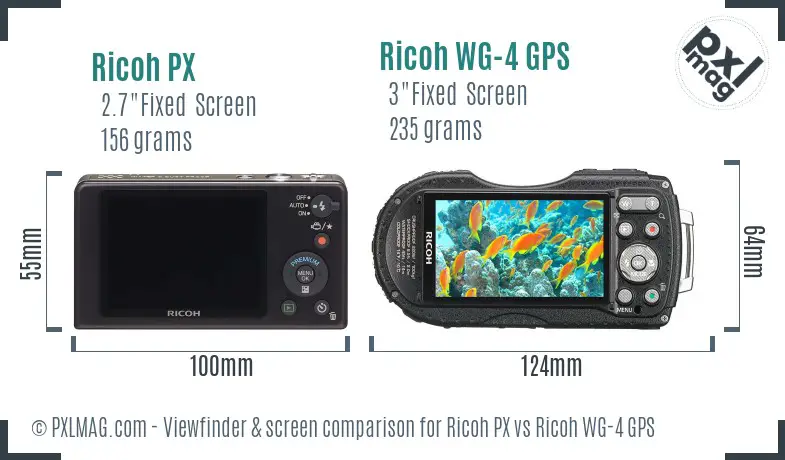 Ricoh PX vs Ricoh WG-4 GPS Screen and Viewfinder comparison
