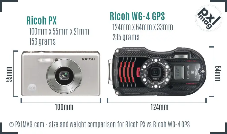 Ricoh PX vs Ricoh WG-4 GPS size comparison
