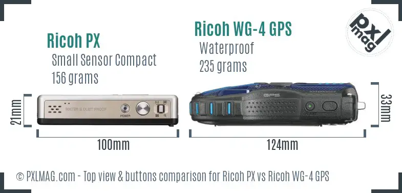 Ricoh PX vs Ricoh WG-4 GPS top view buttons comparison