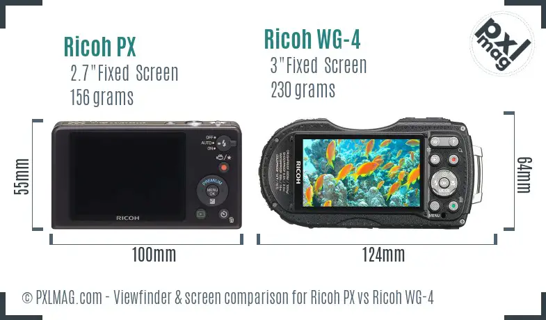 Ricoh PX vs Ricoh WG-4 Screen and Viewfinder comparison