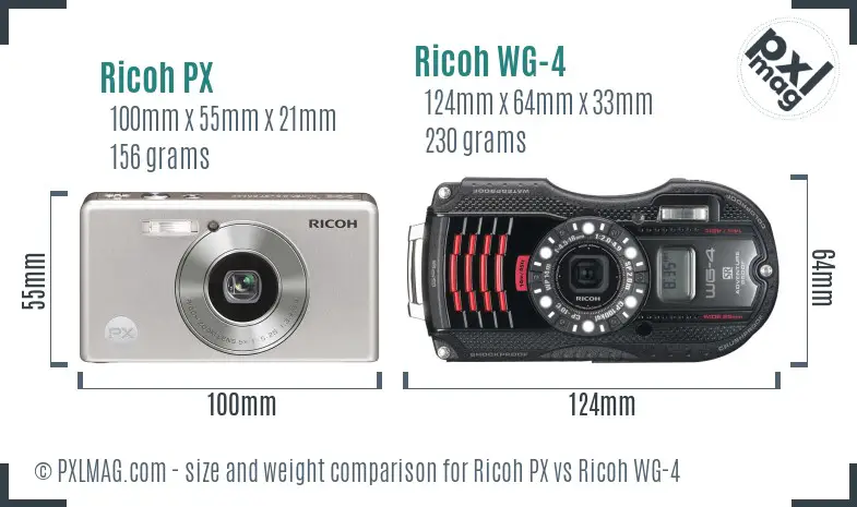 Ricoh PX vs Ricoh WG-4 size comparison