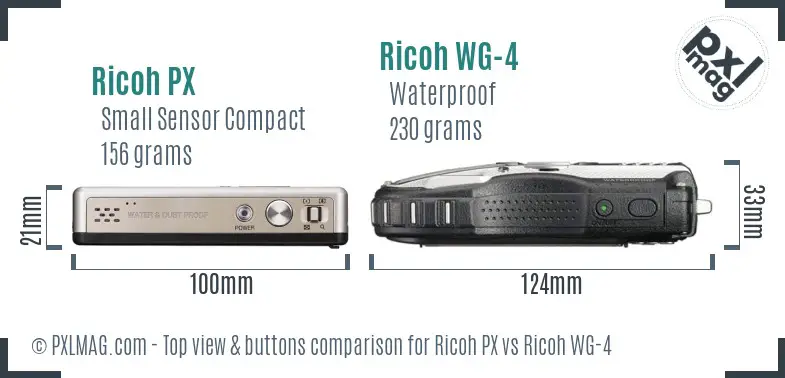 Ricoh PX vs Ricoh WG-4 top view buttons comparison