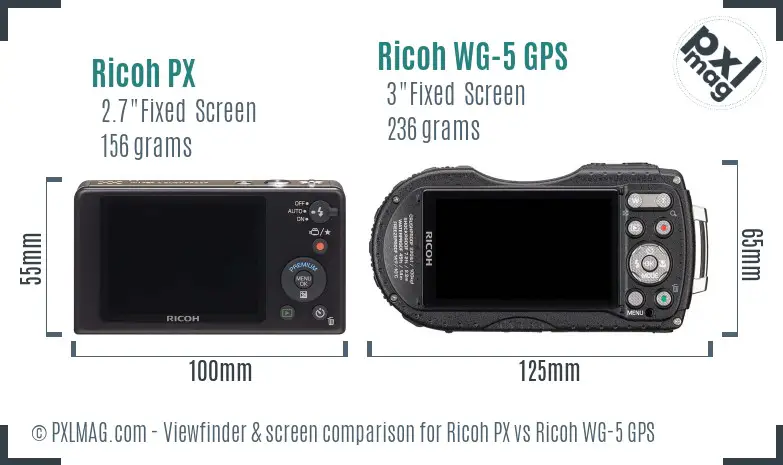 Ricoh PX vs Ricoh WG-5 GPS Screen and Viewfinder comparison