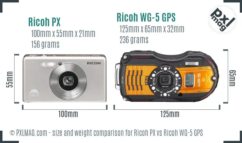 Ricoh PX vs Ricoh WG-5 GPS size comparison
