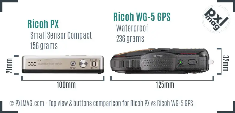 Ricoh PX vs Ricoh WG-5 GPS top view buttons comparison
