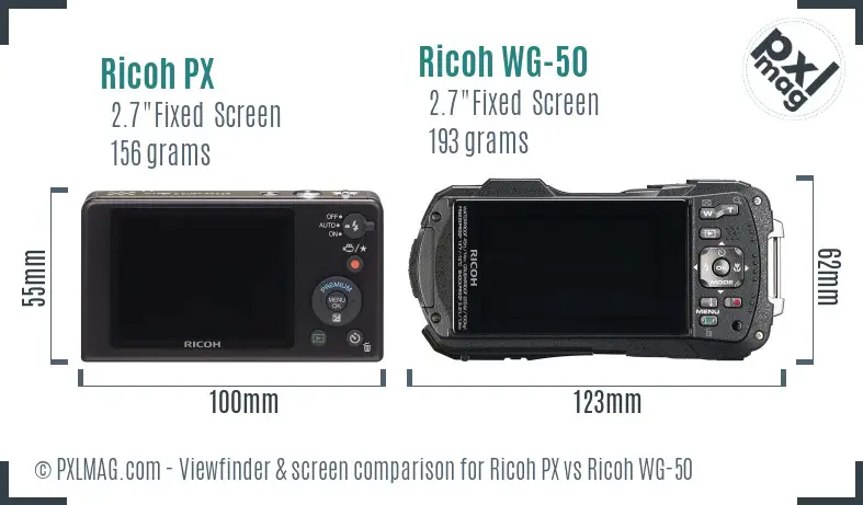 Ricoh PX vs Ricoh WG-50 Screen and Viewfinder comparison