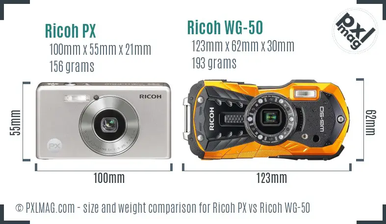 Ricoh PX vs Ricoh WG-50 size comparison