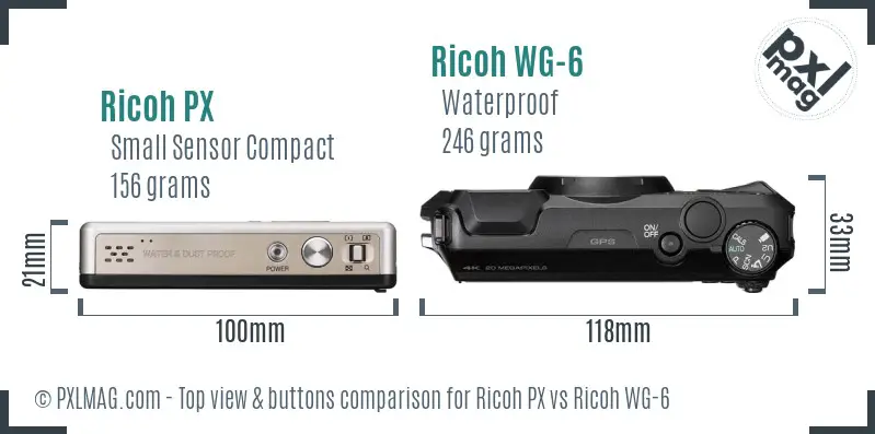 Ricoh PX vs Ricoh WG-6 top view buttons comparison