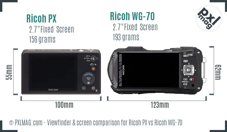 Ricoh PX vs Ricoh WG-70 Screen and Viewfinder comparison