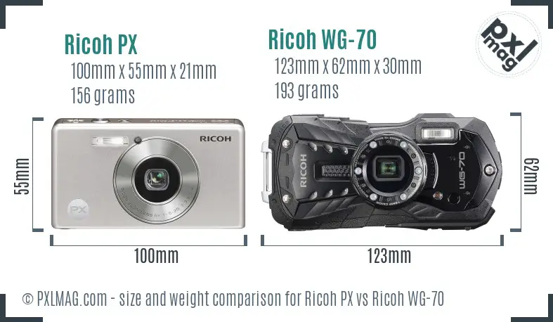 Ricoh PX vs Ricoh WG-70 size comparison