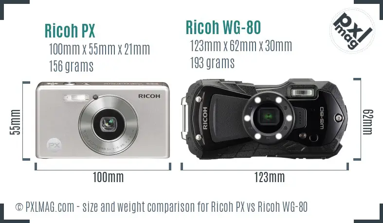 Ricoh PX vs Ricoh WG-80 size comparison