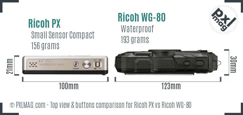 Ricoh PX vs Ricoh WG-80 top view buttons comparison