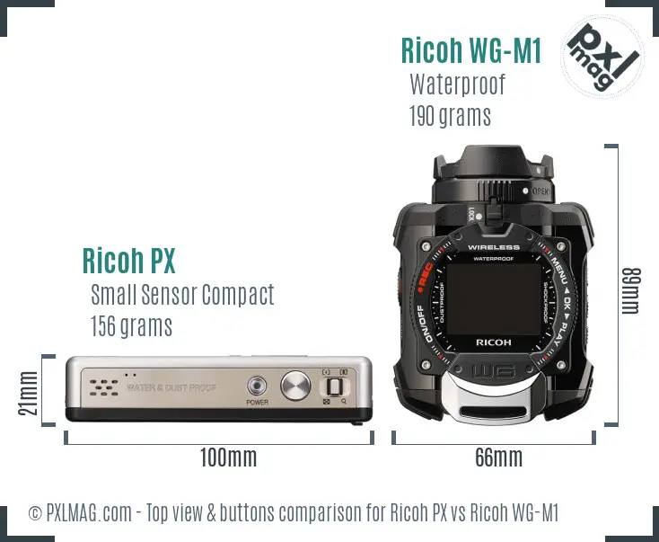 Ricoh PX vs Ricoh WG-M1 top view buttons comparison