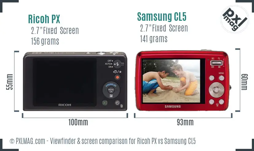 Ricoh PX vs Samsung CL5 Screen and Viewfinder comparison