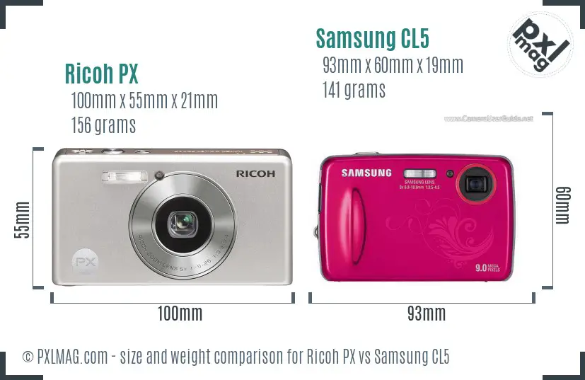Ricoh PX vs Samsung CL5 size comparison