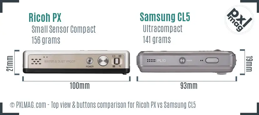 Ricoh PX vs Samsung CL5 top view buttons comparison