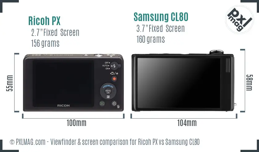 Ricoh PX vs Samsung CL80 Screen and Viewfinder comparison