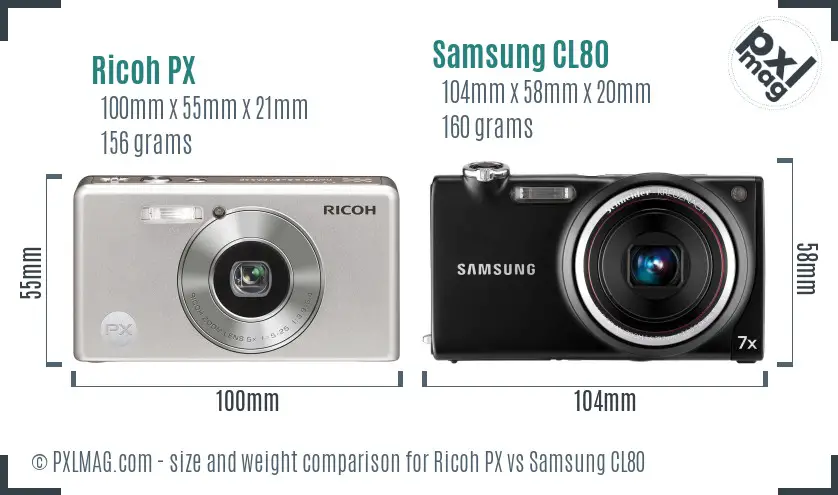 Ricoh PX vs Samsung CL80 size comparison