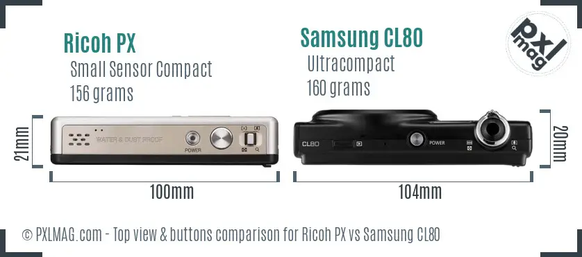 Ricoh PX vs Samsung CL80 top view buttons comparison
