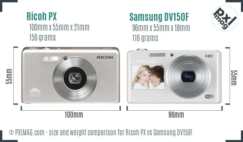 Ricoh PX vs Samsung DV150F size comparison