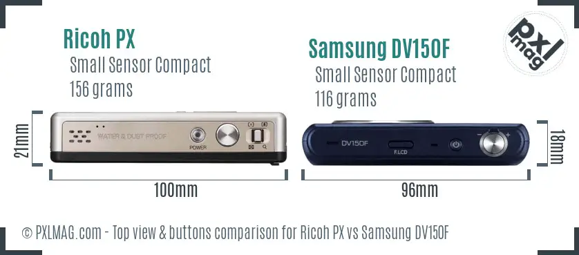 Ricoh PX vs Samsung DV150F top view buttons comparison