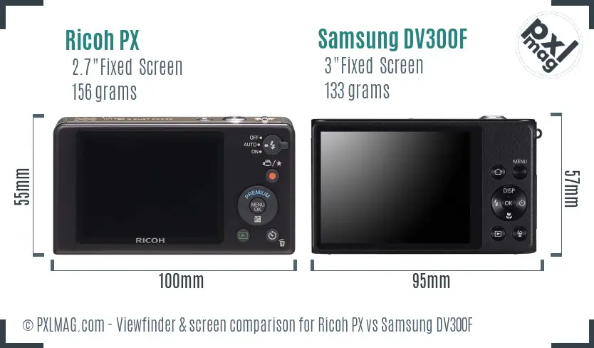 Ricoh PX vs Samsung DV300F Screen and Viewfinder comparison