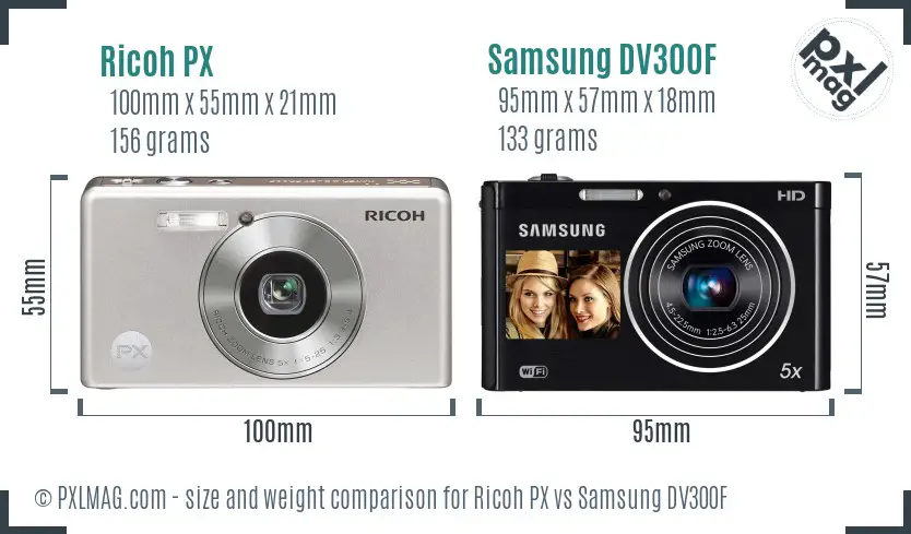 Ricoh PX vs Samsung DV300F size comparison