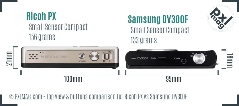 Ricoh PX vs Samsung DV300F top view buttons comparison