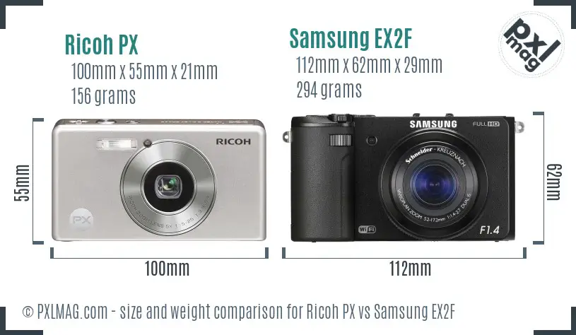 Ricoh PX vs Samsung EX2F size comparison