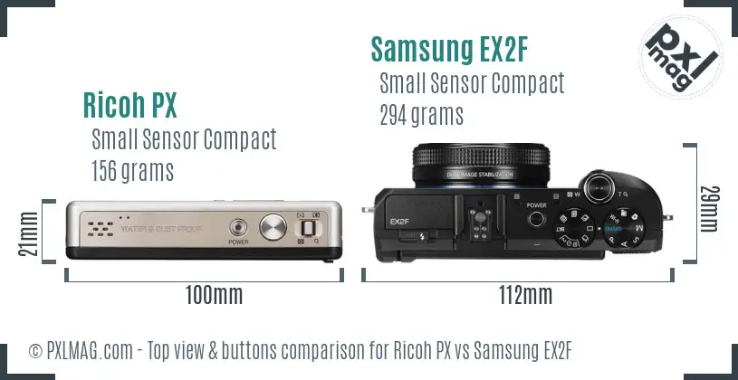 Ricoh PX vs Samsung EX2F top view buttons comparison