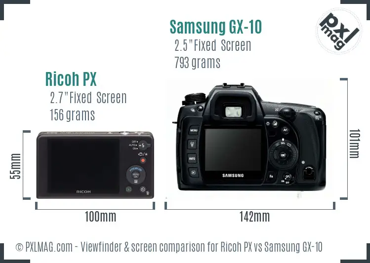 Ricoh PX vs Samsung GX-10 Screen and Viewfinder comparison