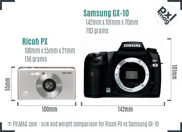 Ricoh PX vs Samsung GX-10 size comparison