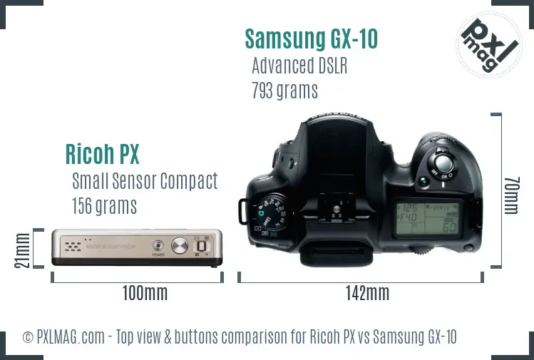 Ricoh PX vs Samsung GX-10 top view buttons comparison