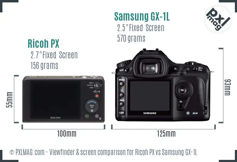 Ricoh PX vs Samsung GX-1L Screen and Viewfinder comparison