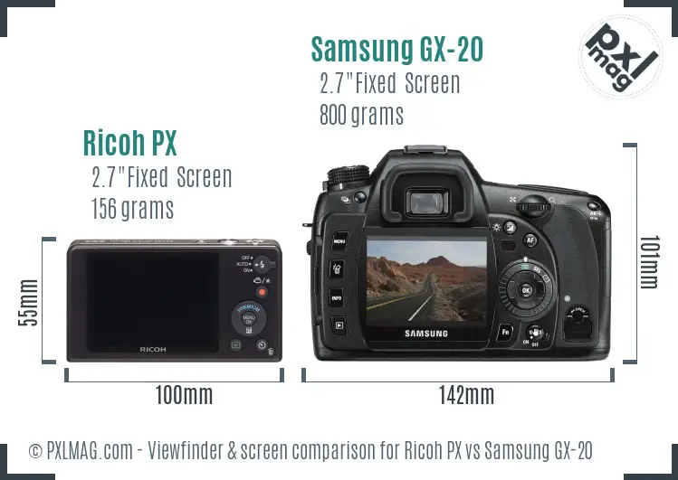 Ricoh PX vs Samsung GX-20 Screen and Viewfinder comparison