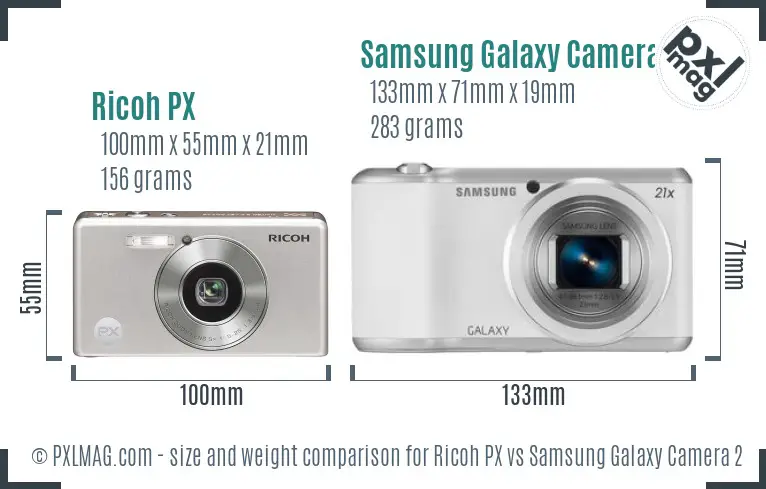 Ricoh PX vs Samsung Galaxy Camera 2 size comparison